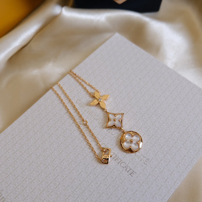 [NOVO]COLOR BLOSSOM LARIAT-HALSKETTE ROSA GOLD WEISSE PERLE UND DIAMANT