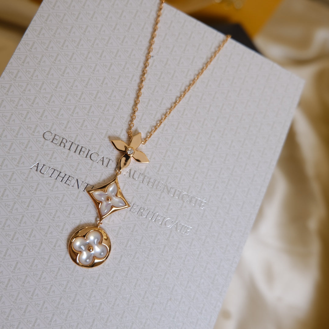 [NOVO]COLOR BLOSSOM LARIAT-HALSKETTE ROSA GOLD WEISSE PERLE UND DIAMANT
