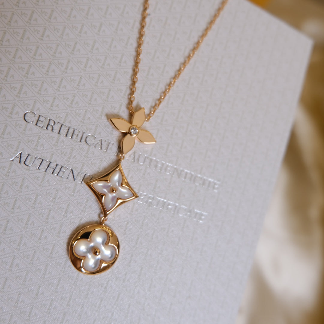 [NOVO]COLOR BLOSSOM LARIAT-HALSKETTE ROSA GOLD WEISSE PERLE UND DIAMANT