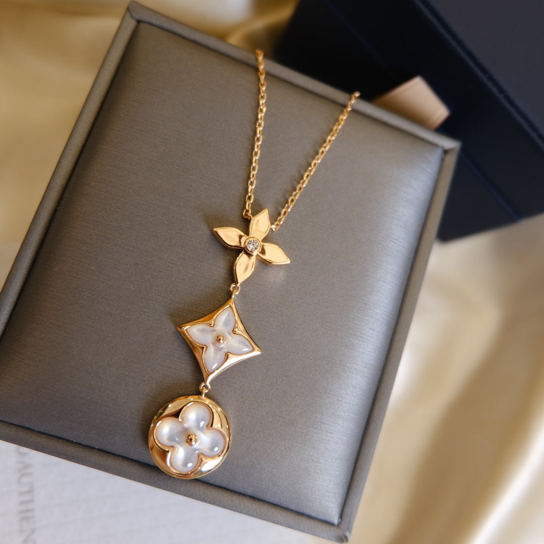 [NOVO]COLOR BLOSSOM LARIAT-HALSKETTE ROSA GOLD WEISSE PERLE UND DIAMANT