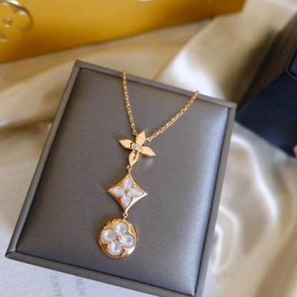 [NOVO]COLOR BLOSSOM LARIAT-HALSKETTE ROSA GOLD WEISSE PERLE UND DIAMANT