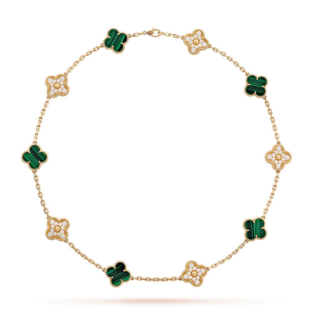 [NOVO]CLOVER 10 MOTIFS MALACHIT DIAMANT-KETTE