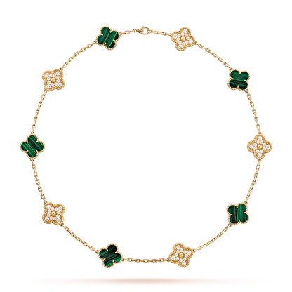 [NOVO]CLOVER 10 MOTIFS MALACHIT DIAMANT-KETTE