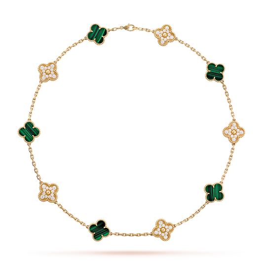 [NOVO]CLOVER 10 MOTIFS MALACHIT DIAMANT-KETTE