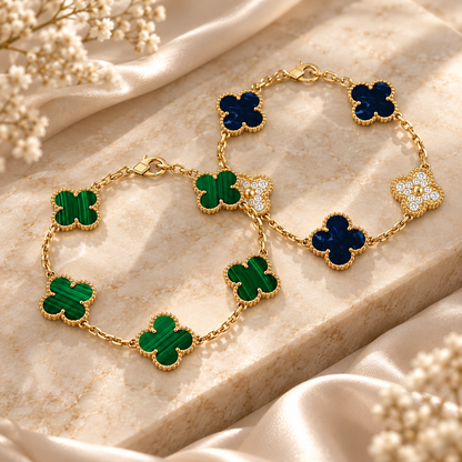 [GALE]Clover 5-Motif Malachite & Pietersite Bracelet Stack Set