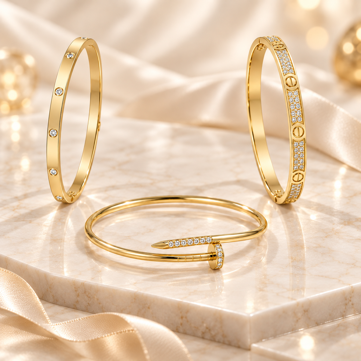 [GALE] JUSTE Diamond & LOVE Diamond Bracelet Stack Set