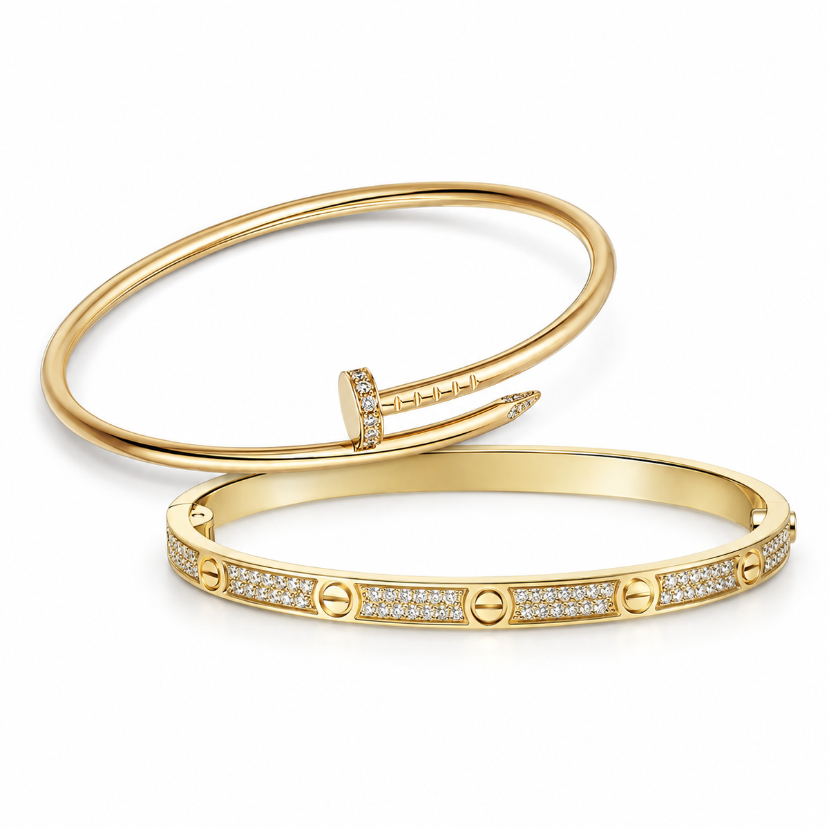 [GALE] JUSTE Diamond & LOVE Diamond-Paved Bracelet Stack Set