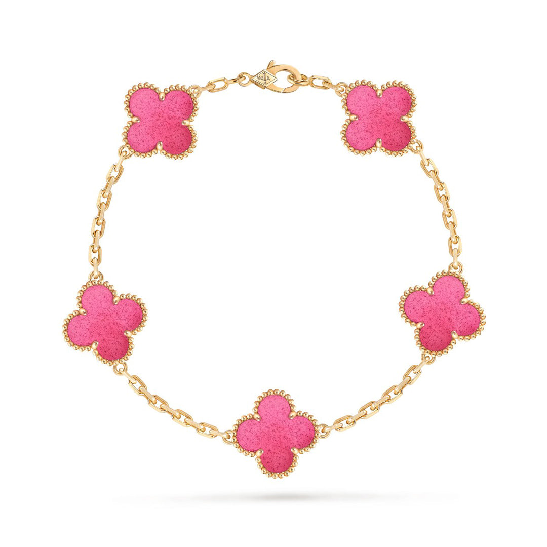 [GALE]NEW CLOVER 5 MOTIFS PINK ENAMEL BRACELET