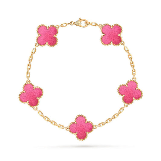 [GALE]NEW CLOVER 5 MOTIFS PINK ENAMEL BRACELET