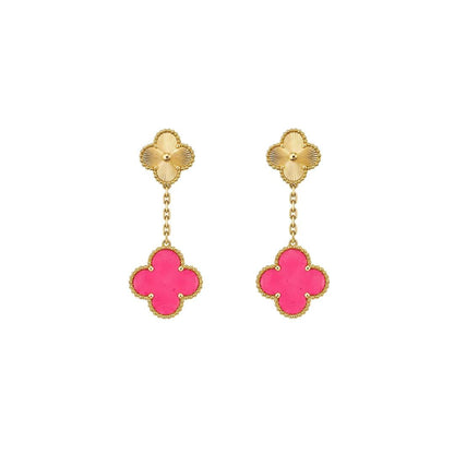 [GALE]Clover Pink Enamel Necklace & Earring Jewelry Set