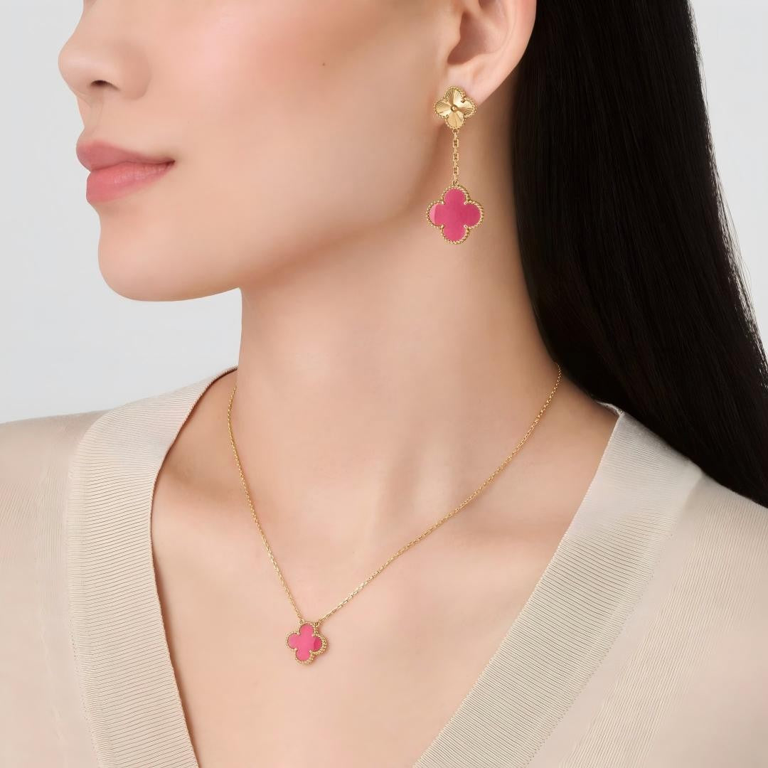 [GALE] NEW CLOVER 15MM PINK ENAMEL NECKLACE