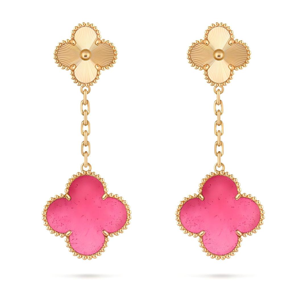 [GALE]NEW CLOVER 2 MOTIF PINK ENAMEL EARRINGS