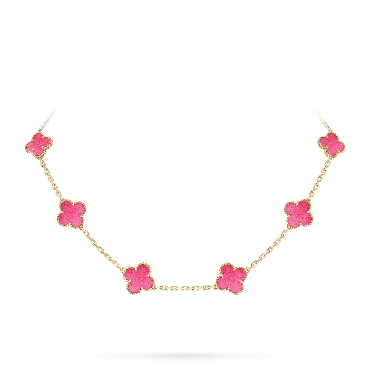 [GALE]NEW CLOVER 10 MOTIFS PINK ENAMEL NECKLACE