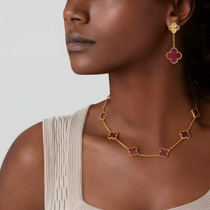 [GALE]NEW CLOVER 10 MOTIFS PINK ENAMEL NECKLACE
