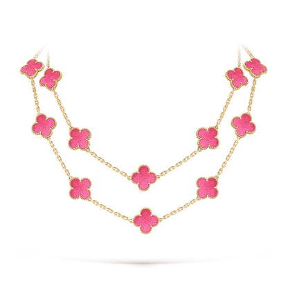 [GALE]Clover Pink Enamel Necklace & Earring Jewelry Set