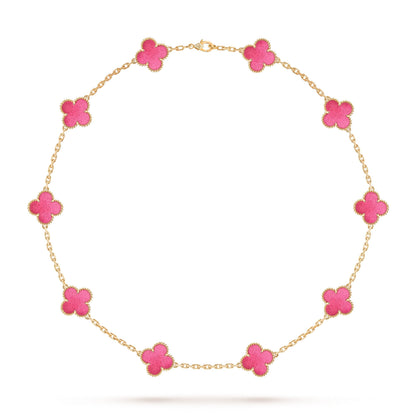 [GALE]NEW CLOVER 10 MOTIFS PINK ENAMEL NECKLACE