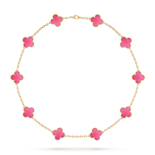 [GALE]NEW CLOVER 10 MOTIFS PINK ENAMEL NECKLACE