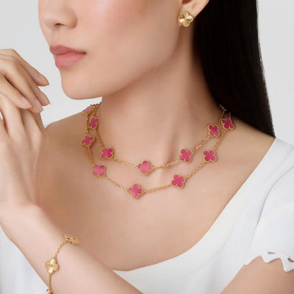 [GALE] NEW CLOVER 20 MOTIFS PINK ENAMEL NECKLACE