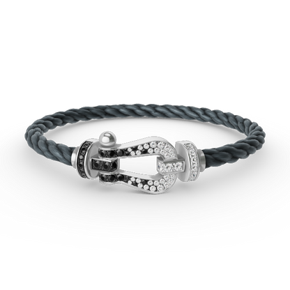 [NOVO]FORCE Großes Hufeisen Schwarz Weiß Diamantarmband Silber
