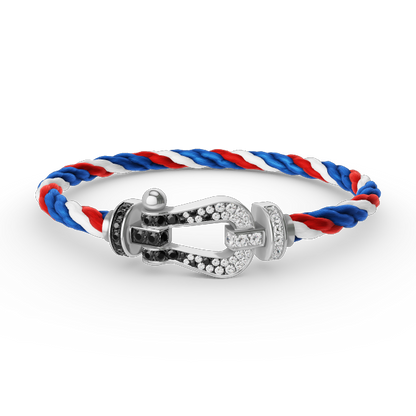 [NOVO]FORCE Großes Hufeisen Schwarz Weiß Diamantarmband Silber