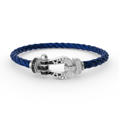 [NOVO]FORCE Großes Hufeisen Schwarz Weiß Diamantarmband Silber