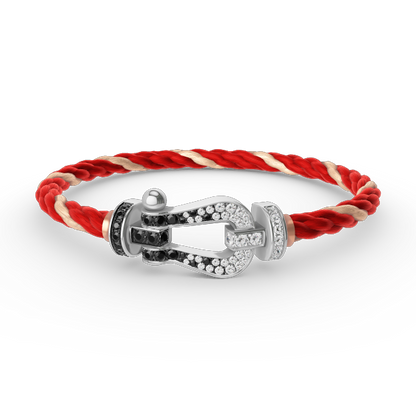 [NOVO]FORCE Großes Hufeisen Schwarz Weiß Diamantarmband Silber