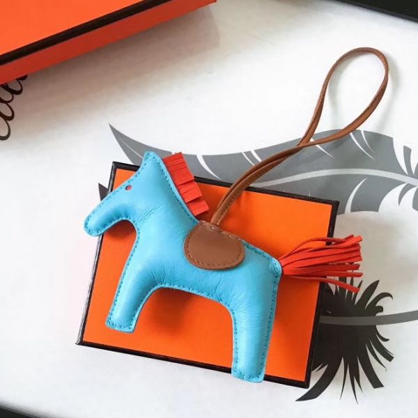 HM Rodeo Horse Bag Charm In Ciel Mix Camarel/Orange Leather