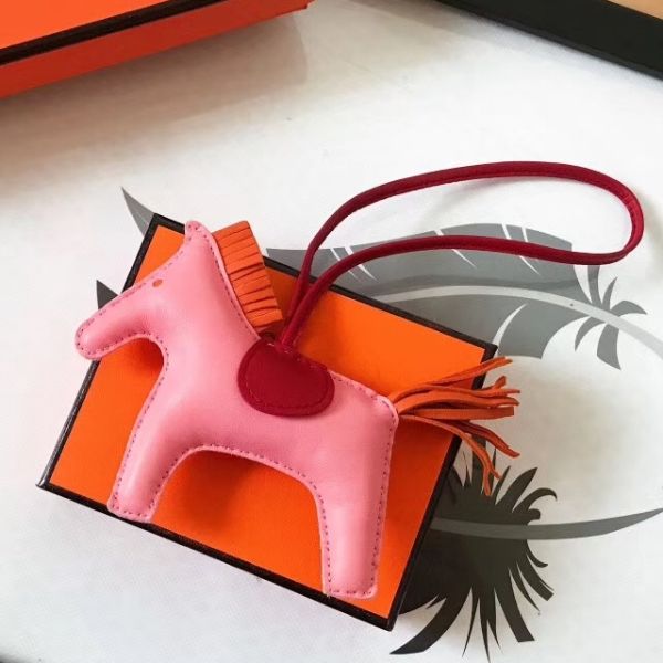 HM Rodeo Horse Bag Charm In Pink Mix Red/Orange Leather