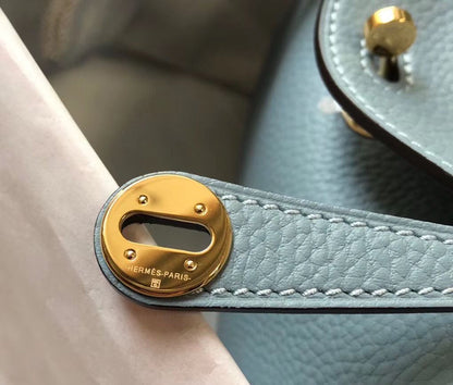 HM Mini Lindy 20cm Blue Lin Clemence Leather