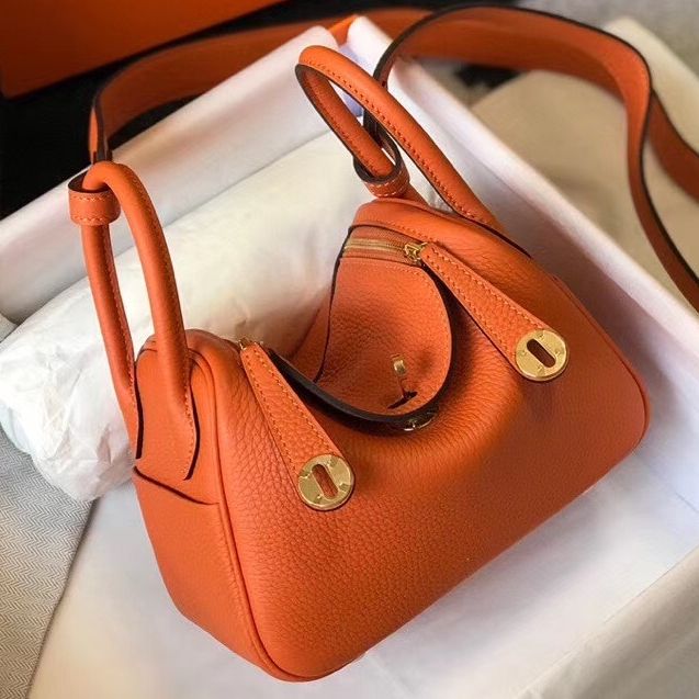 HM Mini Lindy 20cm Orange Clemence Leather