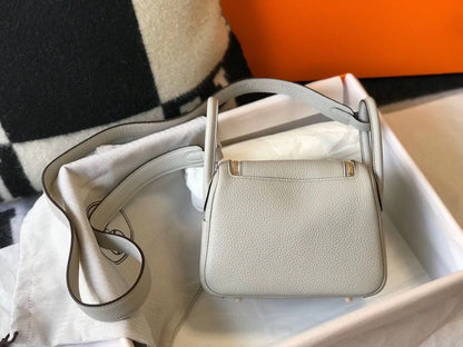 HM Mini Lindy 20cm Pearl Grey Clemence Leather