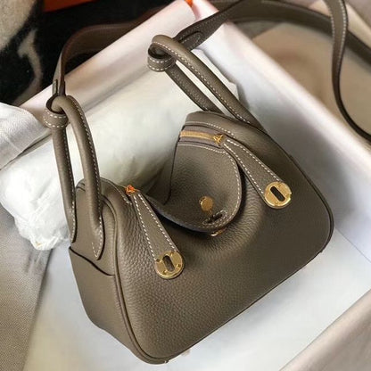 HM Mini Lindy 20cm Taupe Clemence Leather
