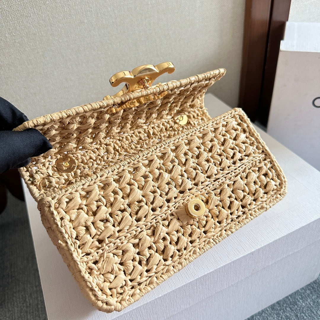 TRIOMPHE 20 IN BEIGE RAFFIA GOLD HARDWARE