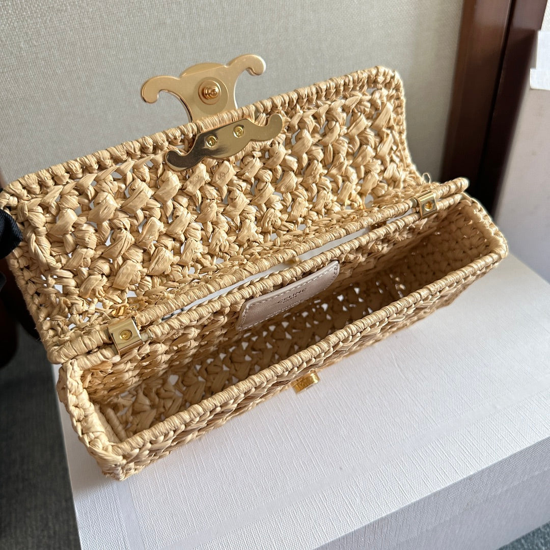TRIOMPHE 20 IN BEIGE RAFFIA GOLD HARDWARE