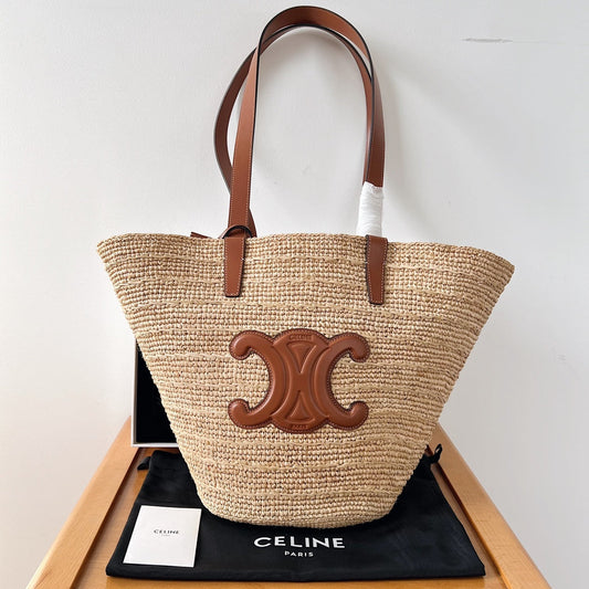 MEDIUM SUPPLE 30 CLASSIC PANIER BEIGE RAFFIA TAN CALFSKIN