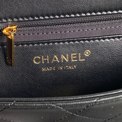 CC 24K Mini Flap Bag 21cm Black Lambskin Gold Hardware