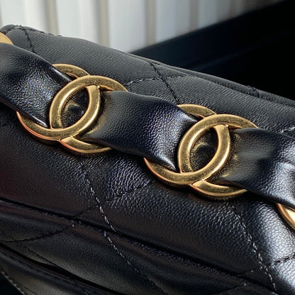 CC 24K Mini Flap Bag 21cm Black Lambskin Gold Hardware