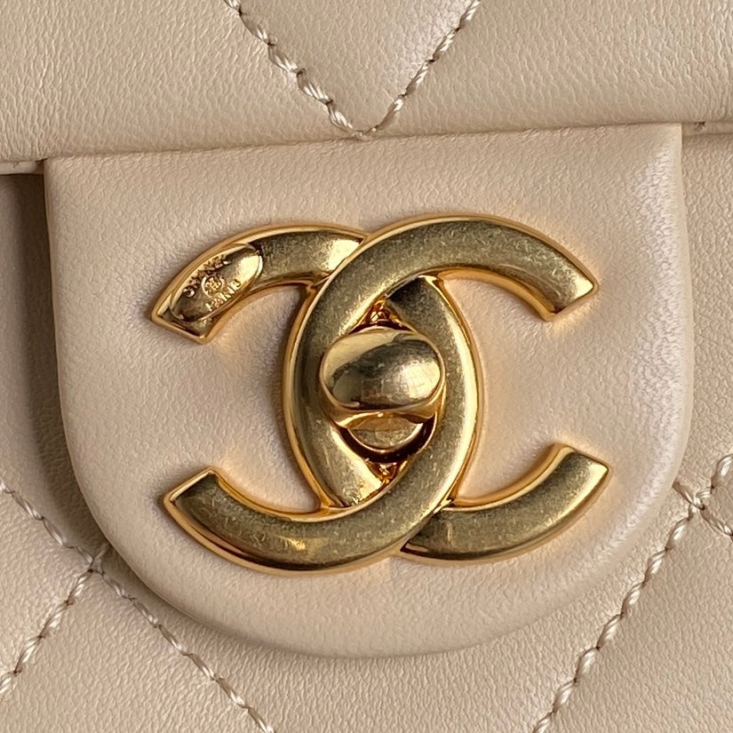 CC 24K Mini Flap Bag 21cm Beige Lambskin Gold Hardware