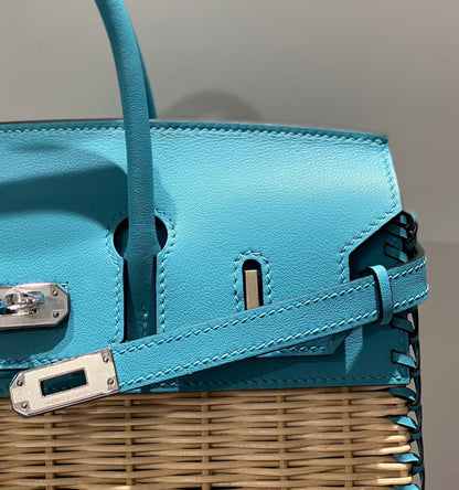 HM BIRKIN 25 CM PICNIC SKY BAMBOO AND RATTAN