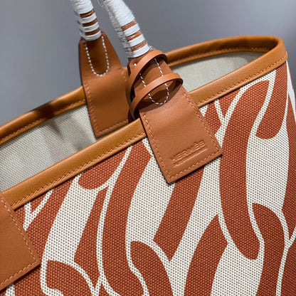 HM Steeple 28 Bag Brown Calfskin White Brown Canvas