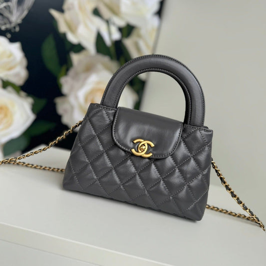 cc 24a nano 19cm kelly shopper bag smoke gray lambskin