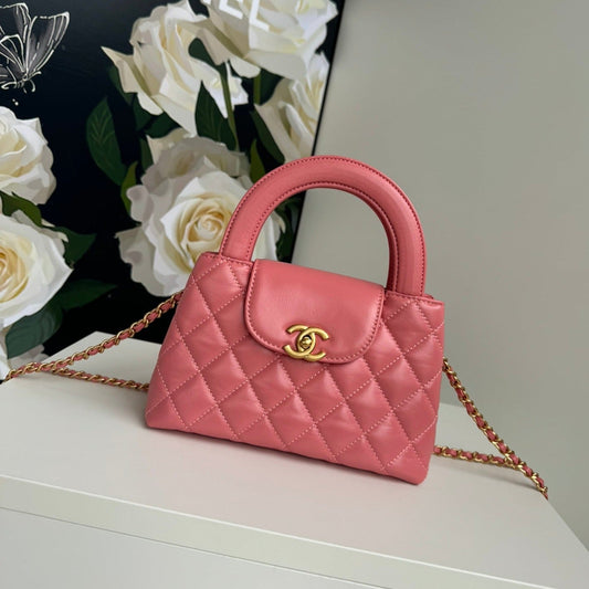 cc 24a nano 19cm kelly shopper bag hot pink lambskin