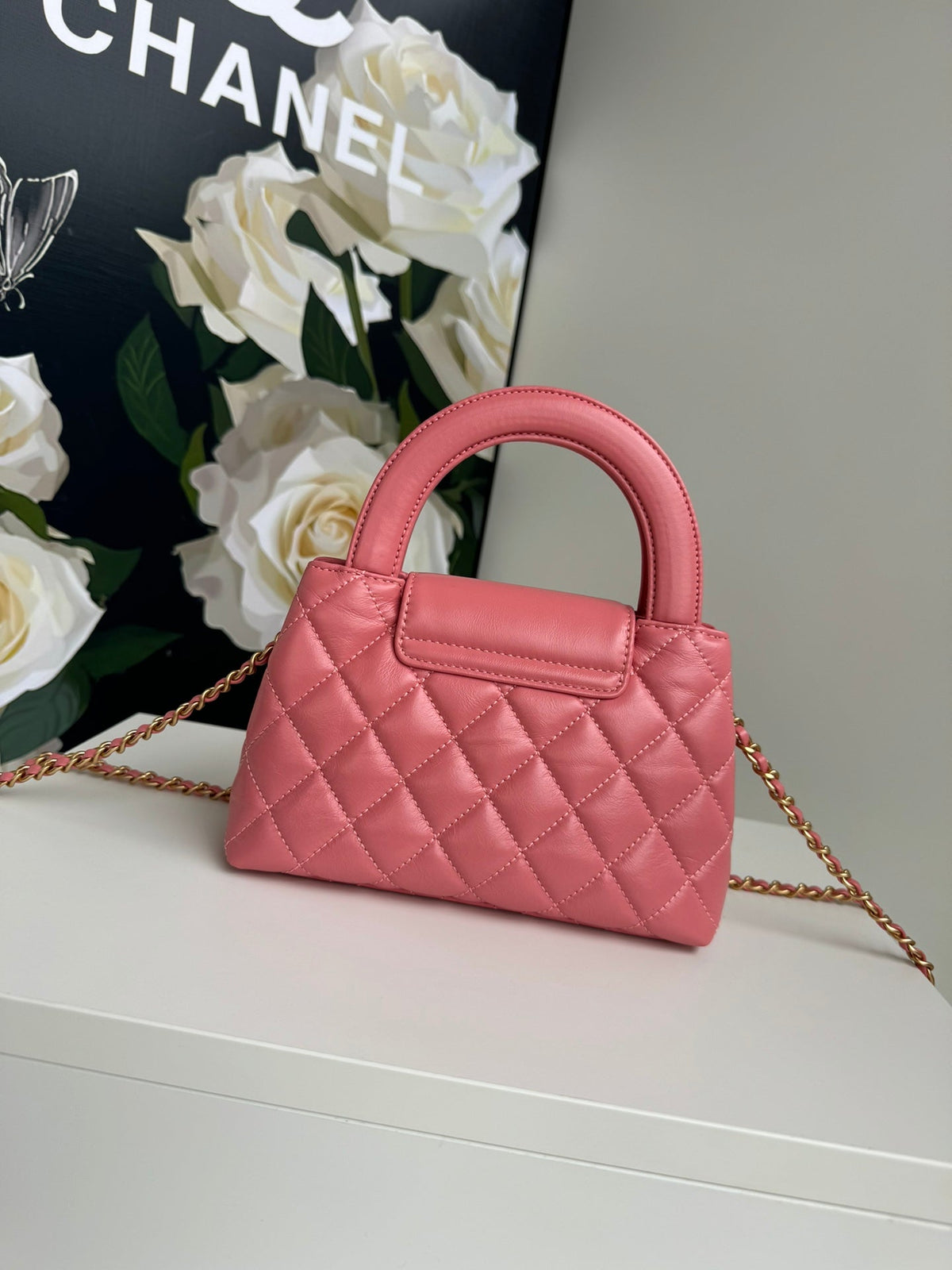 cc 24a nano 19cm kelly shopper bag hot pink lambskin