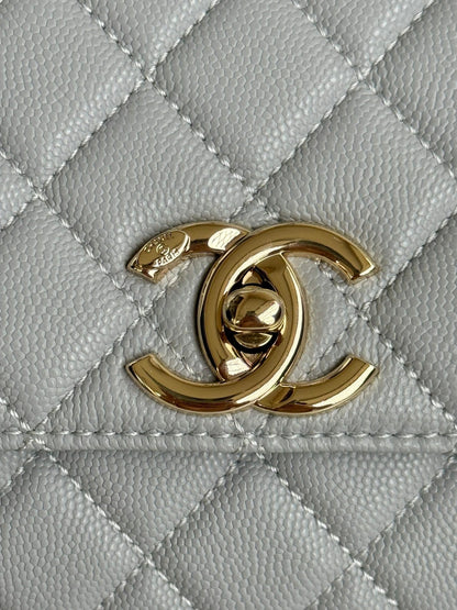 coco handle medium 29cm grey quilted caviar leather gold hardware
