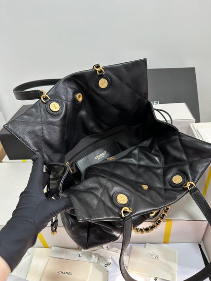 CC 25C Drawstring Backpack Black Lambskin Gold Hardware 243655