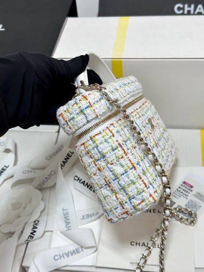 CC 25C Vanity Case 19.5cm Multicolor Tweed Light Gold Hardware