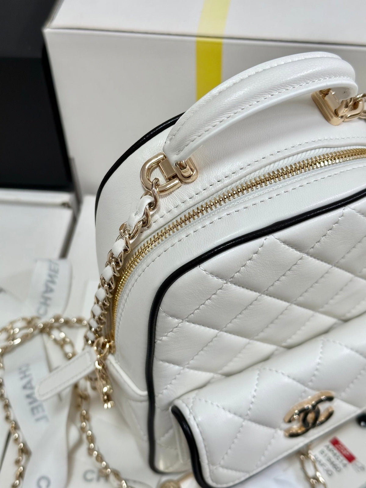 CC 25P Mini Backpack 18 White Black Lambskin Gold Hardware 243521