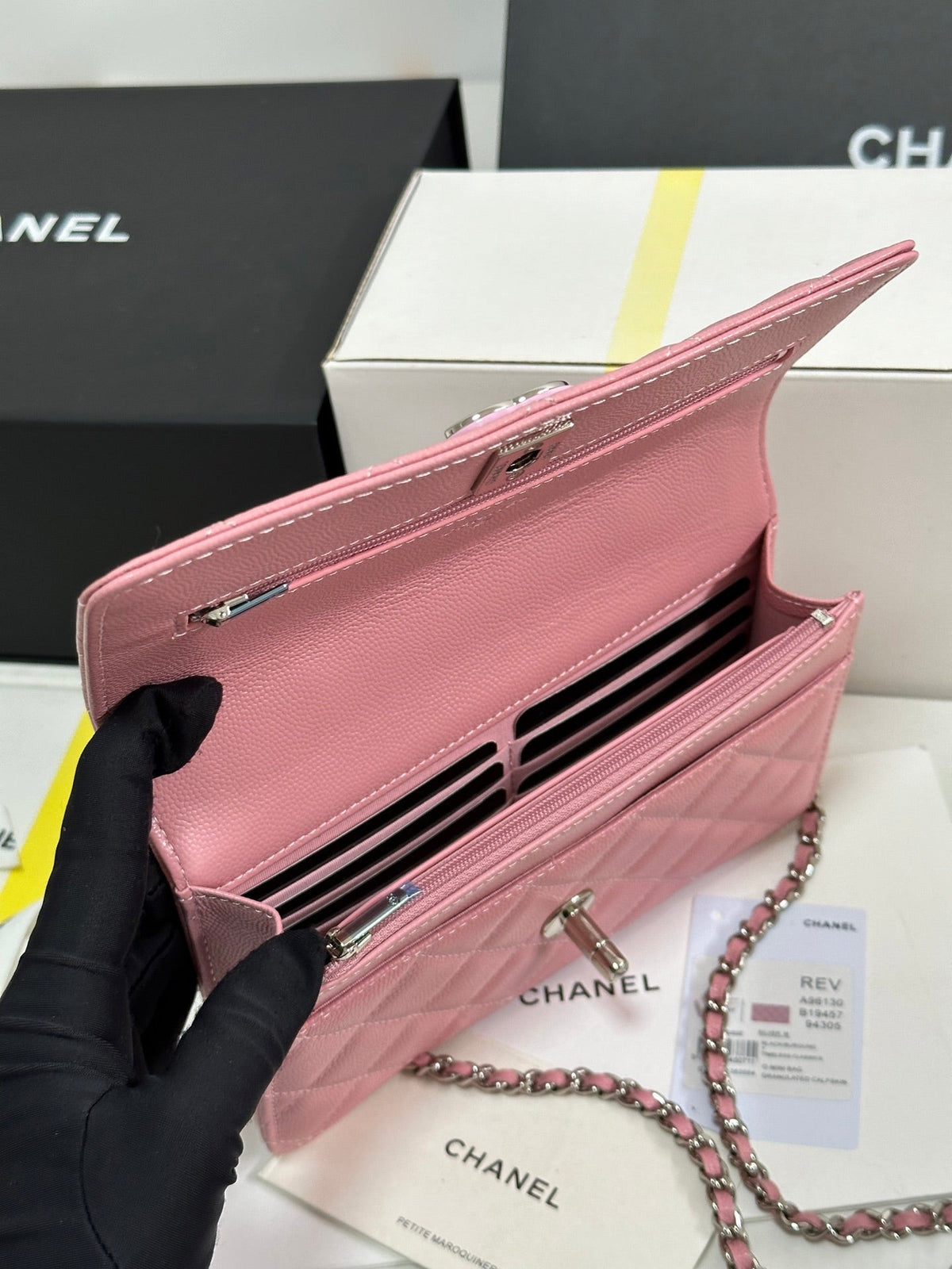 CC 25P Wallet Woc Handle 19cm Pink Pastel Leather Silver Hardware 243448