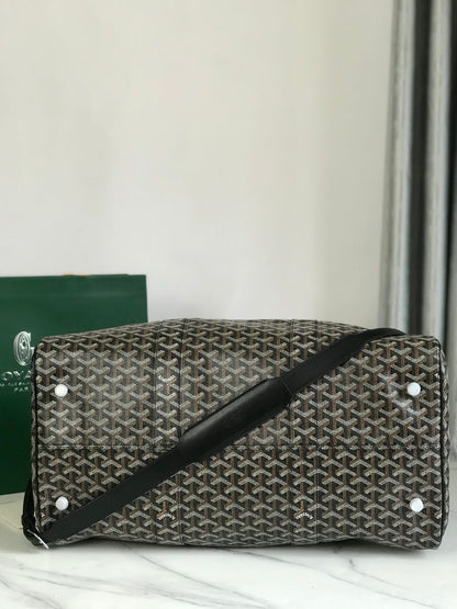 BOSTON 50 BAG IN BLACK GOYARDINE CANVAS AND CALFSKIN TRIM