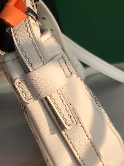 HIRONDELLE BAG 25 IN WHITE LAMBSKIN AND GOYARDINE CANVAS
